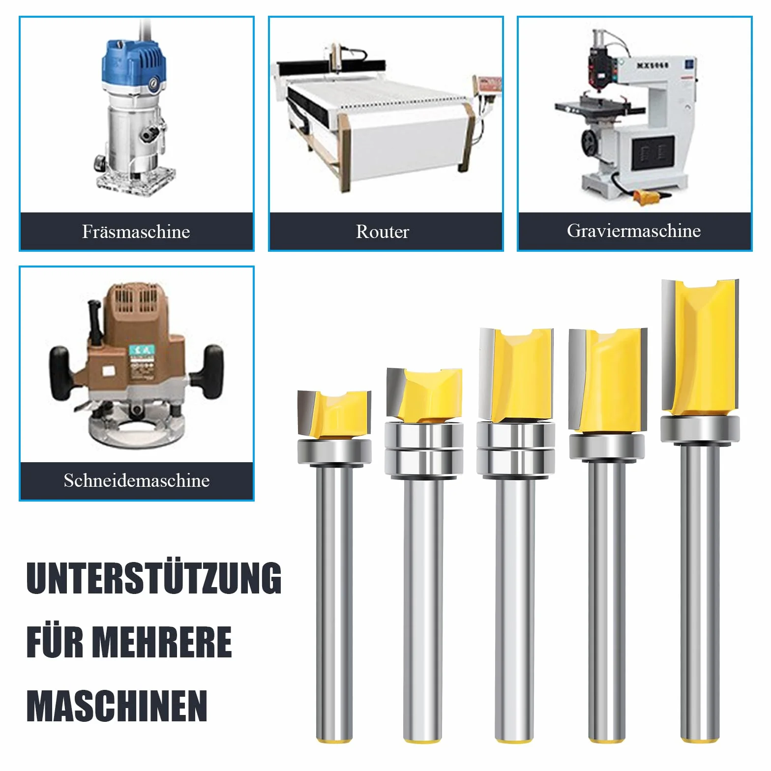 Frez do wygładzania z trzonkiem 6 mm, Ø 12 mm, długość robocza 20 mm, z łożyskiem kulkowym, ostrze z twardego metalu, poręczne, trwałe i ostre, do obróbki drewna DIY w domu